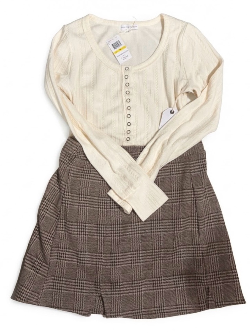 NWT Coco + Jaimeson Chasing Daisies Bodysuit & Plaid Skirt Set